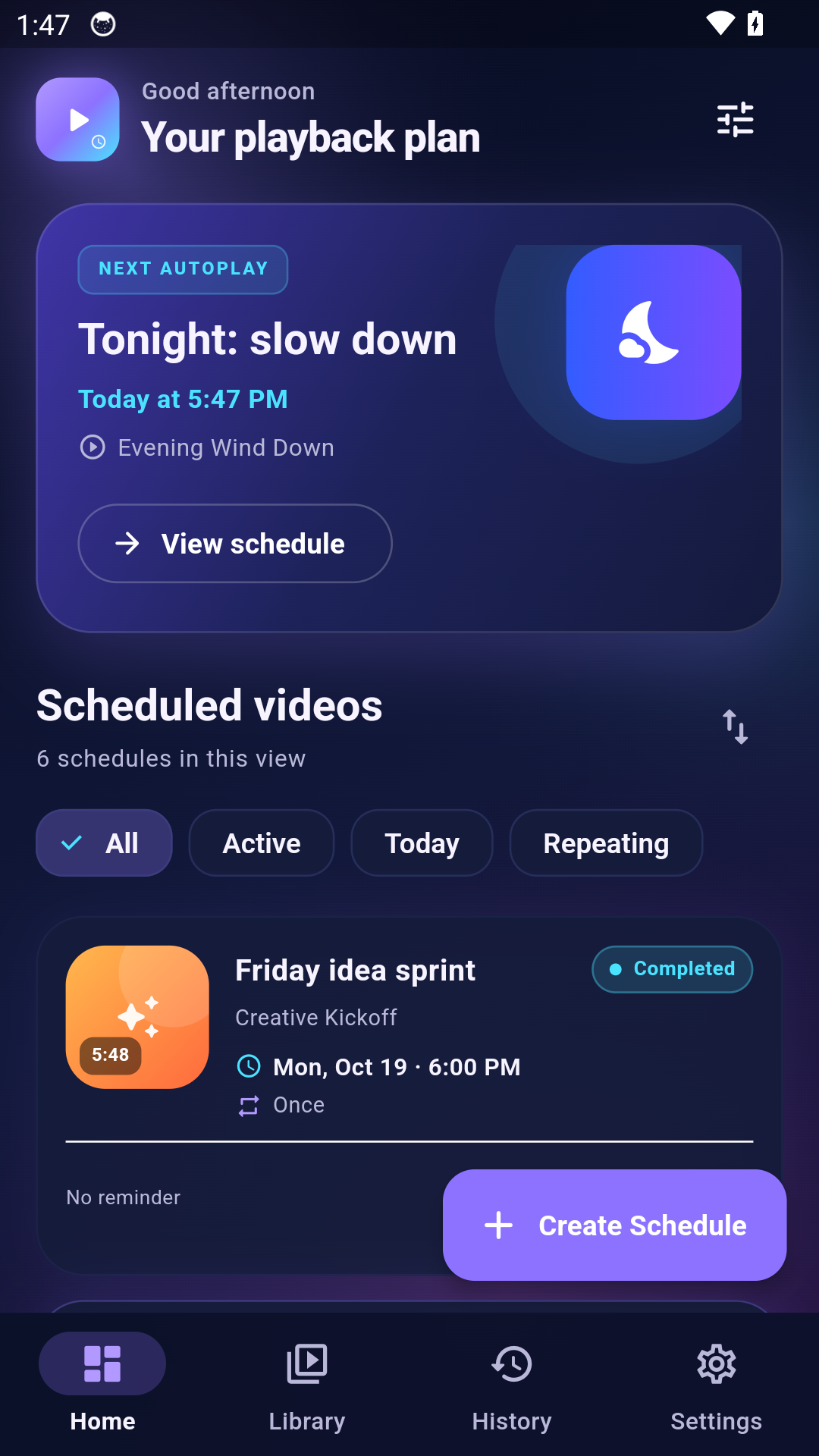 ClipChrono scheduled videos screen